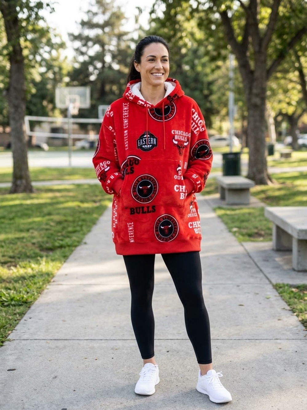 CHICAGO BULl Red Hooded Fleece Pullover. One Size